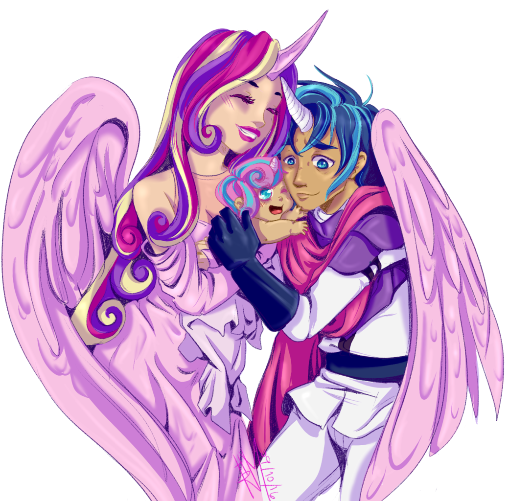 1269751 Artist Himram Clothes Dress Family Horned Humanization Hug Human Humanized Princess Cadance Princess Flurry Heart Safe Shining Armor Winged Humanization Winghug Derpibooru