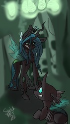 Size: 720x1280 | Tagged: dead source, safe, artist:ilovelionspeace, queen chrysalis, thorax, changeling, changeling queen, g4, to where and back again, cocoon, crown, female, jewelry, regalia