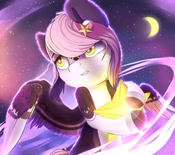 Size: 1024x906 | Tagged: safe, artist:littlemoshi, oc, oc only, oc:star, pegasus, pony, flying, highlights, magic, moon, solo, space, stars, wings