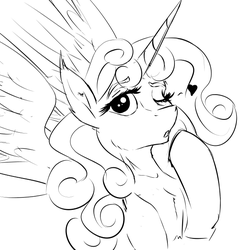 Size: 600x605 | Tagged: safe, artist:drizziedoodles, oc, oc only, alicorn, pony, alicorn oc, heart, monochrome, one eye closed, solo, wink
