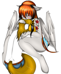 Size: 3071x3696 | Tagged: safe, artist:cannoncar, oc, oc only, oc:cannon car, oc:pr, anthro, unguligrade anthro, anthro oc, clothes, cuddling, high res, partial nudity, prannon, snuggling, topless