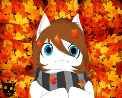 Size: 1280x1024 | Tagged: safe, artist:exile, oc, oc only, oc:ink, earth pony, pony, autumn, clothes, leaves, scarf, solo