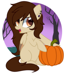 Size: 1084x1180 | Tagged: safe, artist:sugguk, oc, oc only, oc:september moon, pegasus, pony, food, pumpkin, solo