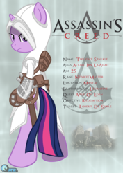 Size: 2480x3508 | Tagged: safe, artist:az-derped-unicorn, twilight sparkle, pony, g4, altair ibn la-ahad, assassin's creed, bipedal, crossover, female, high res, solo