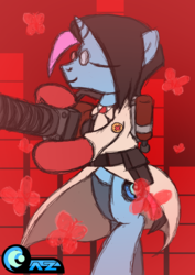 Size: 2480x3508 | Tagged: safe, artist:az-derped-unicorn, oc, oc only, butterfly, pony, unicorn, bipedal, crossover, high res, medic, medic (tf2), solo, team fortress 2, ubercharge