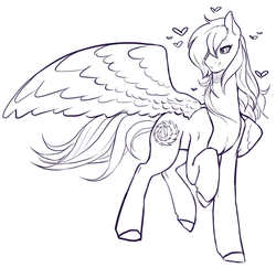 Size: 1500x1456 | Tagged: safe, artist:proxicute, oc, oc only, oc:uma stale, pegasus, pony, female, floating heart, heart, mare, monochrome, sketch, solo