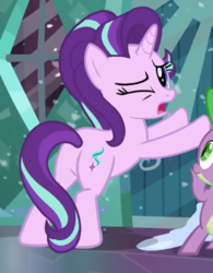 Size: 345x442 | Tagged: safe, screencap, spike, starlight glimmer, dragon, pony, unicorn, g4, the crystalling, butt, cropped, cute, female, glimmer glutes, glimmerbetes, male, mare, out of context, plot