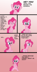 Size: 1200x2349 | Tagged: safe, artist:zharkaer, derpibooru exclusive, pinkie pie, earth pony, pony, g4, anniversary, breaking the fourth wall, bronybait, comic, crying, end of g4, end of ponies, feels, female, floppy ears, gradient background, happy birthday mlp:fim, harsher in hindsight, hilarious in hindsight, looking at you, mare, mlp fim's sixth anniversary, sad, sad in hindsight, sadder in hindsight, solo, talking to viewer, underhoof