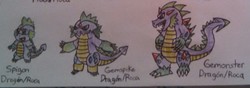 Size: 1294x455 | Tagged: safe, artist:wolf, spike, g4, crossover, evolution chart, pokémon, spanish, traditional art