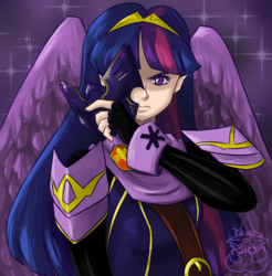 Size: 1863x1894 | Tagged: safe, artist:tears-of-xion, twilight sparkle, human, g4, armor, clothes, crossover, female, fire emblem, fire emblem awakening, humanized, long hair, lucina, nintendo, solo, twilight sparkle (alicorn), updated, winged humanization