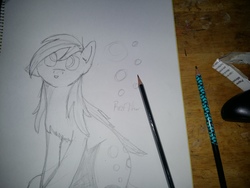 Size: 4128x3096 | Tagged: safe, artist:beatsubi, derpy hooves, pegasus, pony, g4, bubble, cute, draw, drawing, female, mare, monochrome, pencil drawing, scratches, scratching, solo, traditional art