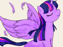 Size: 1600x1200 | Tagged: safe, artist:bauru, twilight sparkle, alicorn, pony, g4, feather, female, simple background, solo, twilight sparkle (alicorn)