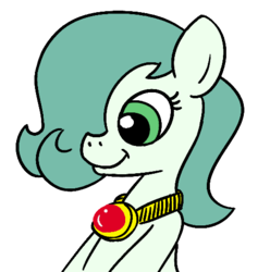 Size: 488x515 | Tagged: safe, artist:ficficponyfic, artist:methidman, color edit, edit, editor:methidman, oc, oc only, oc:emerald jewel, earth pony, pony, colt quest, amulet, child, color, colored, colt, cute, earth pony oc, foal, hair over one eye, looking down, male, simple background, smiling, solo, white background
