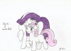 Size: 2338x1700 | Tagged: safe, artist:stardustchild01, rarity, sweetie belle, g4, sisters, traditional art