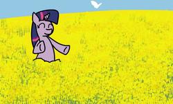 Size: 850x512 | Tagged: safe, twilight sparkle, butterfly, g4, female, flower, happy, solo