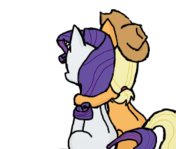 Size: 512x432 | Tagged: safe, artist:eulicious, applejack, rarity, g4, female, from behind, hug, lesbian, ship:rarijack, shipping, simple background, transparent background