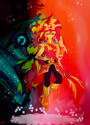 Size: 1038x1432 | Tagged: safe, artist:mirtalimeburst, sunset shimmer, equestria girls, g4, my little pony equestria girls: legend of everfree, boots, crystal guardian, duality, high heel boots, ponied up, shoes, sunset satan