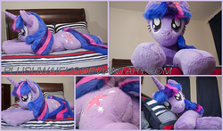Size: 8640x5076 | Tagged: safe, artist:plushwaifus, twilight sparkle, g4, absurd resolution, bed, irl, life size, looking at you, photo, plushie, prone, solo