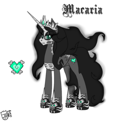 Size: 800x800 | Tagged: safe, artist:sanyo2100, oc, oc only, oc:macaria, alicorn, pony, alicorn oc, black hair, blackletter, frown, green eyes, grim reaper, princess, reference sheet, simple background, skeleton, solo, transparent background
