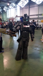 Size: 2368x4208 | Tagged: safe, oc, oc:steelhooves, human, fallout equestria, 2016, armor, clothes, cosplay, costume, irl, irl human, photo, powered exoskeleton, rubronycon, steel ranger, weapon