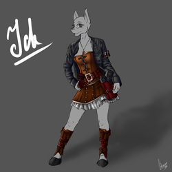 Size: 2000x2000 | Tagged: safe, oc, oc only, anthro, unguligrade anthro, auction, clothes, commission, corset, cosplay, costume, female, gun, handgun, high res, hooves, leather, looking at you, mare, pistol, pose, retro, skirt, solo, standing, steampunk, weapon, your character here