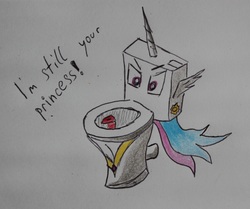 Size: 3564x2980 | Tagged: safe, artist:bumskuchen, princess celestia, object pony, original species, toilet pony, g4, but why, high res, i can't believe it's not badumsquish, inanimate tf, newbie artist training grounds, ponified, solo, toilet, traditional art, transformation, unamused, wat