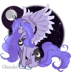 Size: 1280x1280 | Tagged: safe, artist:puddingskitty, princess luna, g4, crying, eyes closed, female, moon, sitting, solo, spread wings, stars