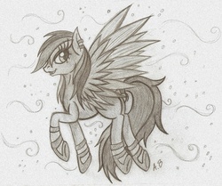 Size: 1992x1664 | Tagged: safe, artist:rossmaniteanzu, pegasus, pony, cloud, ear piercing, earring, female, jewelry, looking at you, mare, monochrome, palindrome get, piercing, solo, traditional art, wings