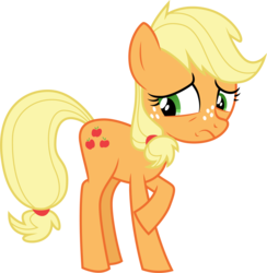 Size: 3017x3089 | Tagged: safe, artist:cloudy glow, artist:yanoda, applejack, g4, where the apple lies, .ai available, female, freckles, high res, raised hoof, rubbing, sad, simple background, solo, teenage applejack, teenager, transparent background, unhapplejack, upset, vector, younger