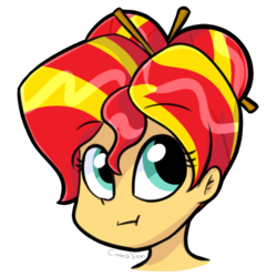 Size: 579x579 | Tagged: safe, artist:cinnajen, sunset shimmer, equestria girls, g4, :i, alternate hairstyle, cute, female, shimmerbetes, simple background, solo, transparent background
