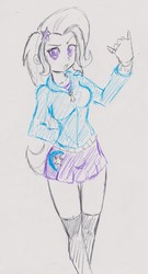 Size: 1511x2797 | Tagged: safe, artist:elgatosabio, trixie, equestria girls, g4, clothes, female, hoodie, skirt, socks, solo, thigh highs, thighs, traditional art