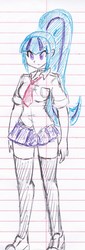 Size: 767x2266 | Tagged: safe, artist:elgatosabio, sonata dusk, equestria girls, g4, clothes, converse, female, lined paper, school uniform, shirt, shoes, skirt, sneakers, socks, solo, thigh highs, traditional art, zettai ryouiki