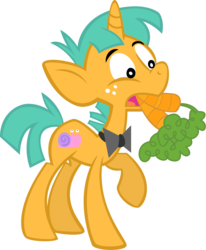 Size: 2074x2520 | Tagged: safe, artist:chromadancer, snails, pony, unicorn, g4, the show stoppers, bowtie, carrot, colt, food, high res, male, simple background, solo, transparent background, vector