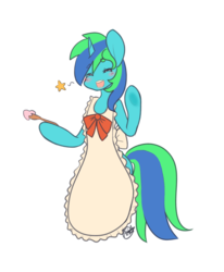 Size: 2495x3034 | Tagged: safe, artist:silverknight27, oc, oc only, oc:cosmic atom, pony, apron, bipedal, clothes, high res, solo, spoon