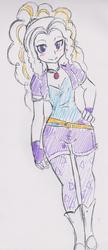 Size: 640x1488 | Tagged: safe, artist:elgatosabio, adagio dazzle, equestria girls, g4, blushing, female, hand on hip, looking at you, simple background, solo, traditional art