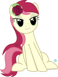Size: 1838x2422 | Tagged: safe, artist:arifproject, roseluck, earth pony, pony, g4, :3, female, flower, lidded eyes, rose, show accurate, simple background, sitting, sitting catface meme, solo, transparent background, vector