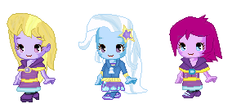 Size: 306x127 | Tagged: safe, artist:pizzasister, fuchsia blush, lavender lace, trixie, equestria girls, g4, chibi, female, trixie and the illusions