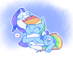 Size: 687x554 | Tagged: safe, artist:raridashdoodles, rainbow dash, rarity, pegasus, pony, unicorn, g4, cute, eyes closed, female, heart, lesbian, ship:raridash, shipping, smiling