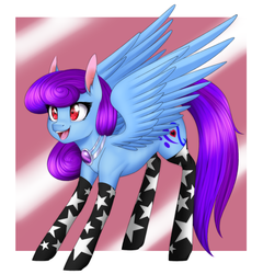 Size: 2587x2700 | Tagged: safe, artist:noodlefreak88, oc, oc only, oc:lyrica, pegasus, pony, clothes, commission, high res, jewelry, necklace, purple hair, socks, solo, tumblr blog