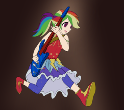 Size: 600x531 | Tagged: safe, artist:icesticker, rainbow dash, equestria girls, g4, my little pony equestria girls: legend of everfree, 45 minute art challenge, clothes, crystal gala, dress, female, guitar, human coloration, solo