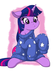 Size: 1275x1650 | Tagged: safe, artist:latecustomer, twilight sparkle, pony, unicorn, g4, clothes, cute, female, mare, oversized clothes, solo, sweater, twiabetes