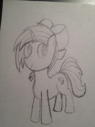 Size: 3264x2448 | Tagged: safe, artist:seafooddinner, derpibooru exclusive, oc, oc only, oc:seafood dinner, pony, unicorn, bow, clothes, cute, hair bow, high res, monochrome, sketch, solo, traditional art