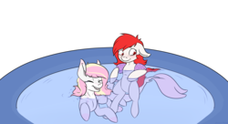 Size: 4484x2433 | Tagged: safe, artist:mamachubs, oc, oc only, oc:rainy skies, oc:sydra, original species, pegasus, pony, shark, shark pony, female, filly, swimming, swimming pool, water wings