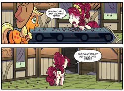 Size: 1309x958 | Tagged: safe, artist:tony fleecs, idw, official comic, applejack, cherry jubilee, earth pony, pony, friends forever #33, g4, my little pony: friends forever, spoiler:comic, cherry, comic, female, food, mare