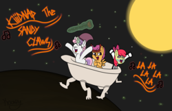 Size: 2800x1812 | Tagged: safe, artist:koonzypony, apple bloom, scootaloo, sweetie belle, devil, g4, clothes, costume, crossover, cutie mark crusaders, dressed up, face paint, halloween, singing, the nightmare before christmas, witch