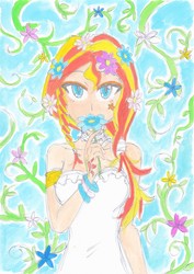Size: 2472x3484 | Tagged: safe, artist:deeemperor, sunset shimmer, equestria girls, g4, female, flower, flower in hair, high res, humanized, solo, traditional art