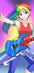 Size: 890x1920 | Tagged: safe, artist:jonfawkes, rainbow dash, equestria girls, g4, my little pony equestria girls: legend of everfree, armpits, crystal gala, electric guitar, female, guitar, musical instrument, solo