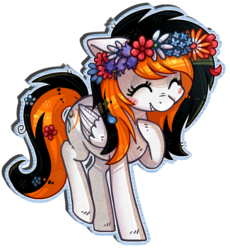 Size: 681x739 | Tagged: safe, artist:kyaokay, oc, oc only, oc:rainy sky, pegasus, pony, eyes closed, floral head wreath, happy, simple background, smiling, solo, transparent background