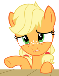 Size: 2103x2731 | Tagged: safe, artist:sketchmcreations, applejack, g4, where the apple lies, concerned, female, frown, high res, raised hoof, simple background, solo, teenage applejack, transparent background, vector