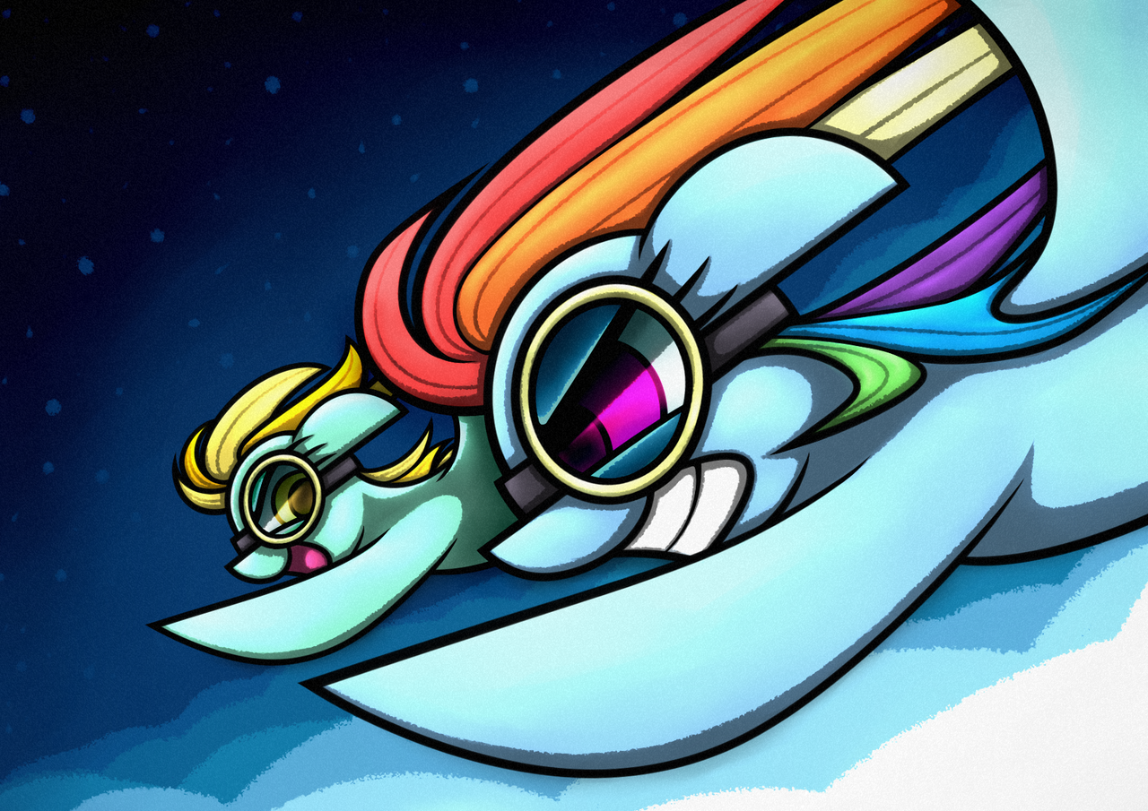 Safe Artist Rambopvp Lightning Dust Rainbow Dash Flying